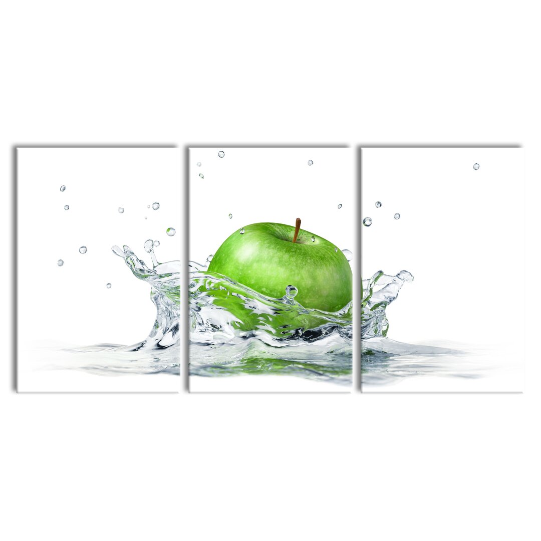 3-tlg. Leinwandbilder-Set Green Apple Falling into Water