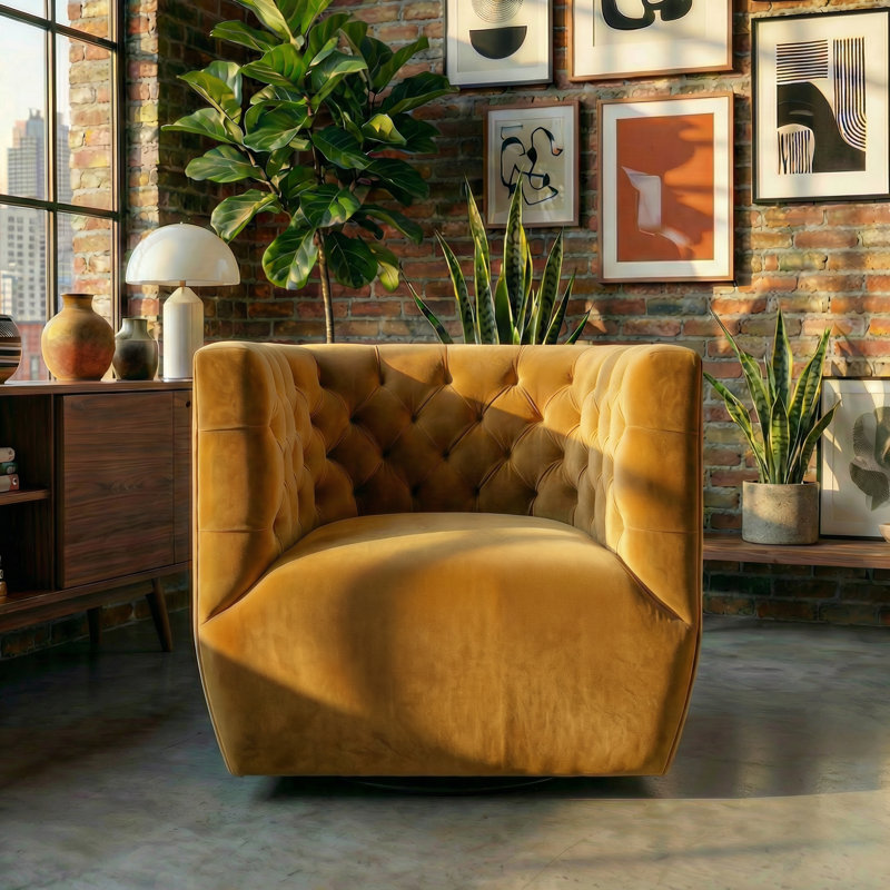 Chaise d'appoint Brandon, Velours jaune foncé