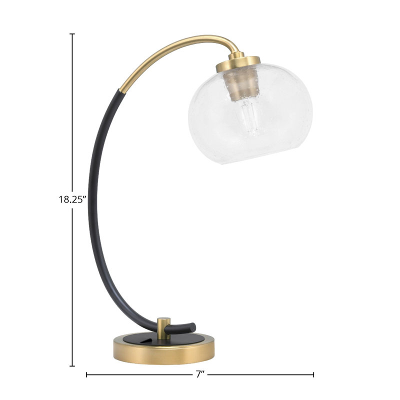 Lampe de bureau Arrandale, Transparent, Noir mat / laiton