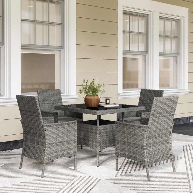 5- Piece 4 - Person 90 Cm L Outdoor Table Set, Dark Grey