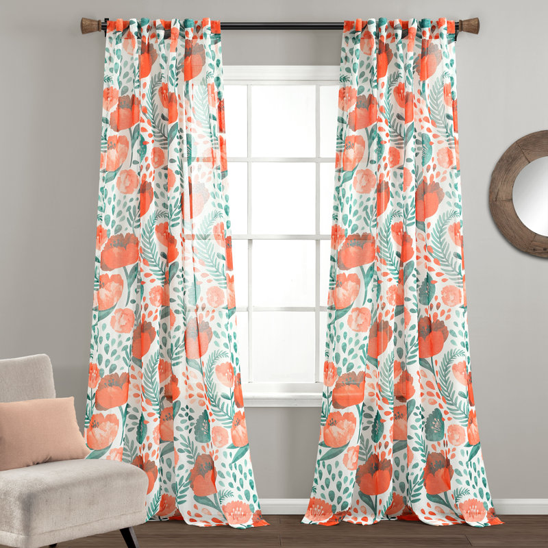 Lush Decor Poppy Garden Floral Sheer Curtain Panels Pair Drapes (Set of 2)