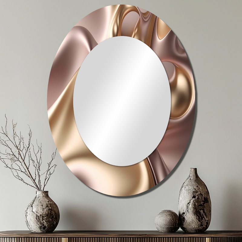 Subtle Sophistication In Exquisite Pink & Gold X - Pink Oval Wall Mirror Decor, 40" x 30"