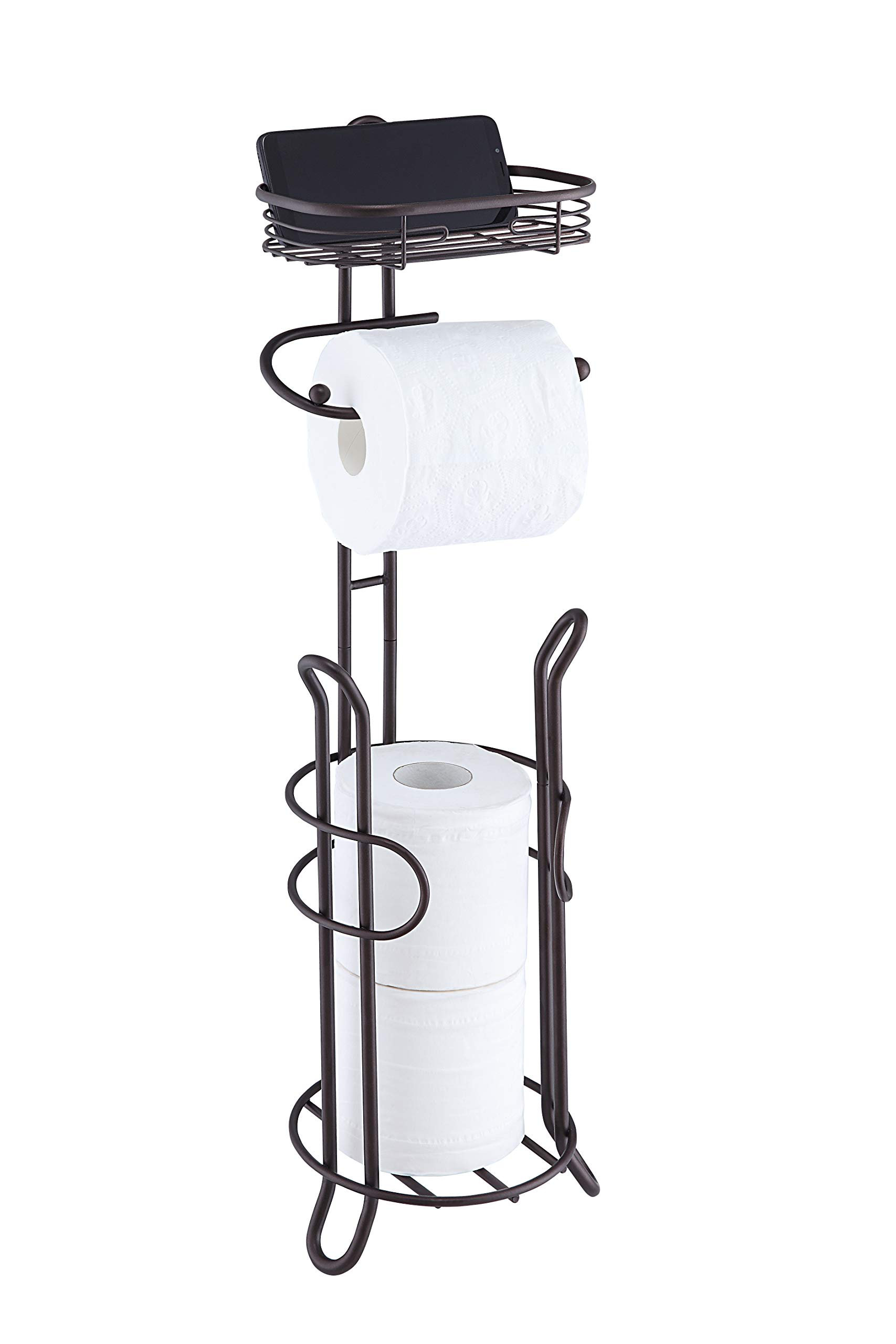 Toilet Paper Holder Stand with Reserve and Dispenser for 4 Mega Rolls,  Bathroom Freestanding Toilet Tissue Paper Roll Storage with Cell Phone  Shelf, Chrome