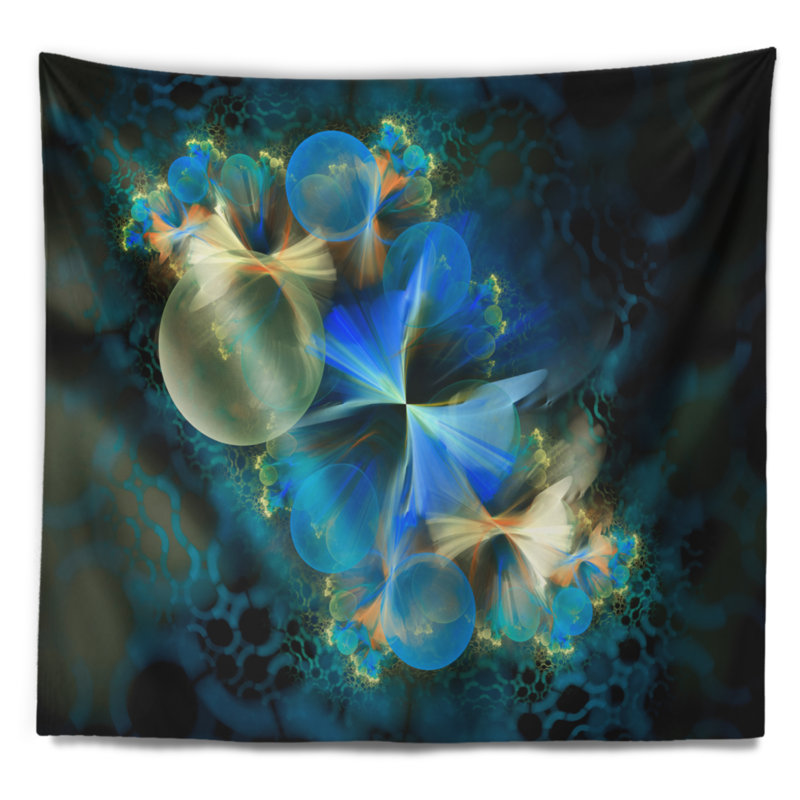 Tapisserie à bulles bleu 3d fractal, H 50 po x l 60 po