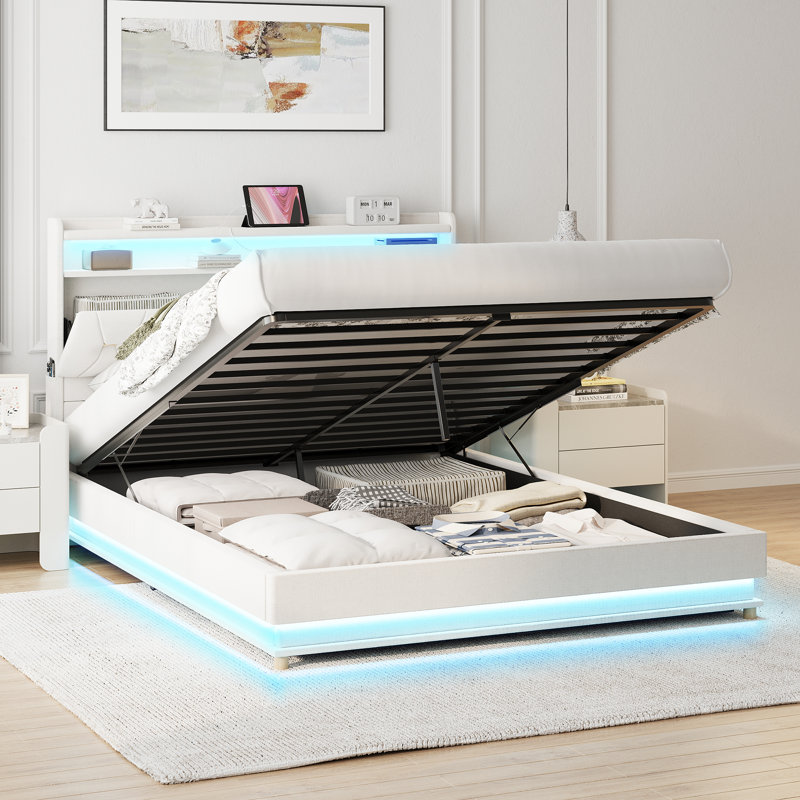 Base de lit avec rangement Lift Up, Blanc, Double