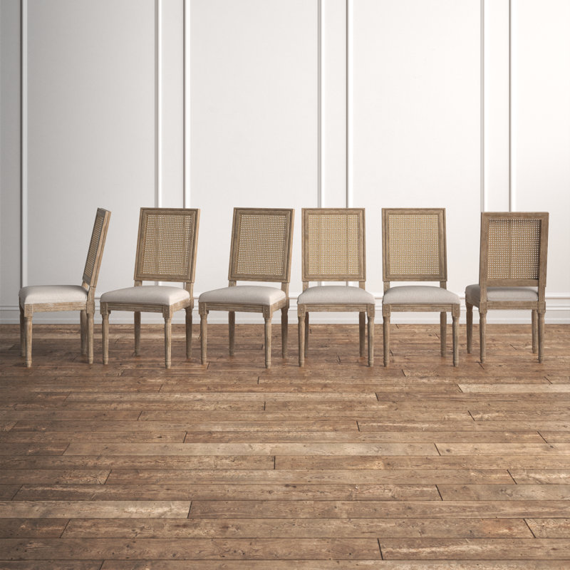 Chaise d'appoint de salle à manger rembourrée en bois d'hévéa avec dossier canne et pieds cannelés Jorisse, Natural, 6, Beige