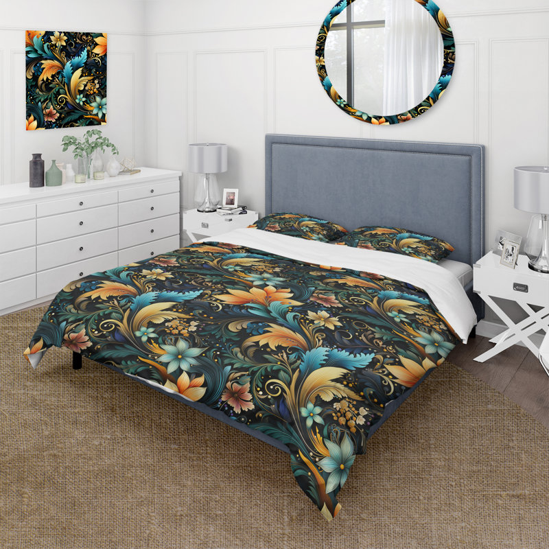 Ensemble de housse de couette à motif cachemire contemporain en polyester microfibre Contemporary Nature