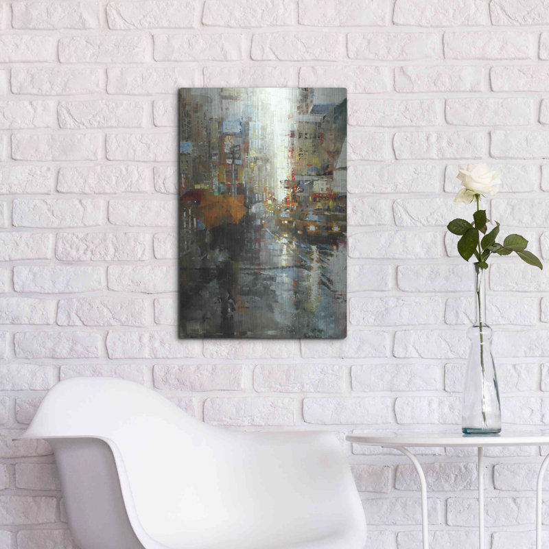 «Manhattan Orange Umbrella» par Mark Lague, art mural en métal, 16 po x 24 po