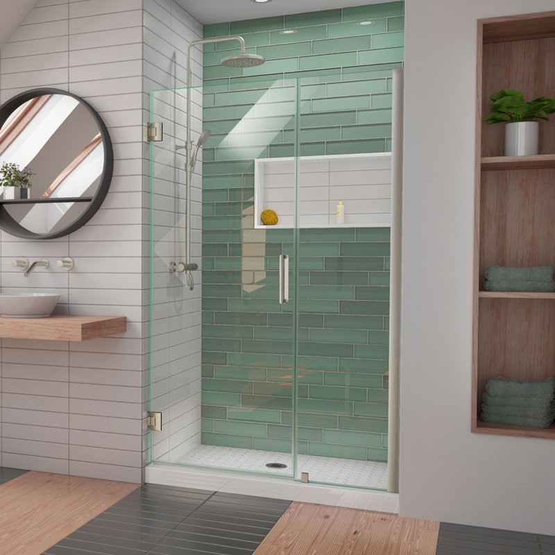 DreamLine Unidoor-LS 47 - 48 inch W x 72 inch H Frameless Hinged Shower Door in Brushed Nickel, Brushed Nickel, 48"