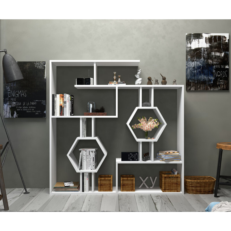 Swenson 52.7" H x 52.7" W Geometric Bookcase, White