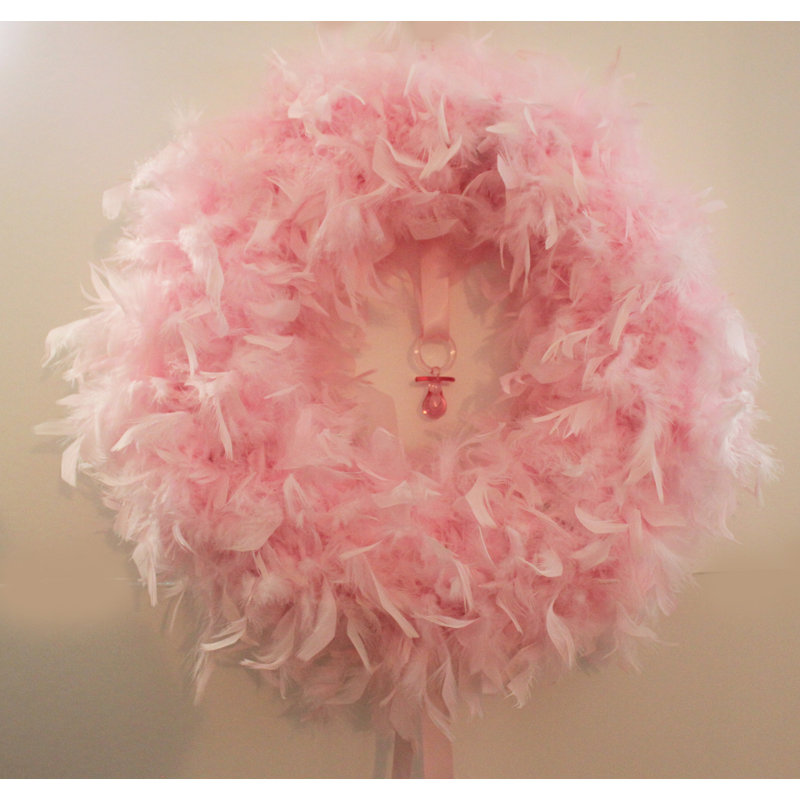 Couronne de plumes 23 po, H 23 po x l 23 po x p 2 po, Rose clair