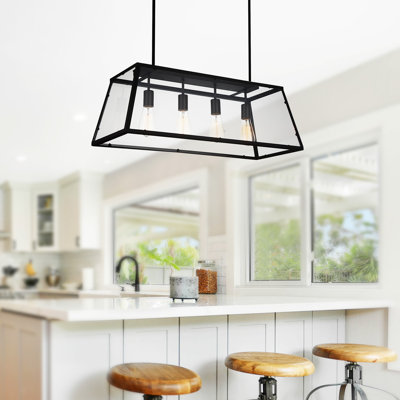 31" Black Chandelier for Dining Room, Farmhouse – 4-Light Industrial Modern Design with E26 Bulb Base – LED Compatible, Vertical Downlight – BACL Certified