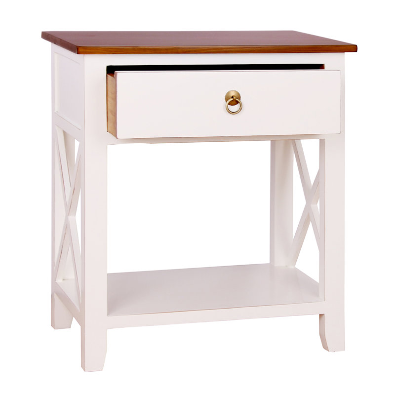 75.44cm W Solid Wood Bedside Table, White