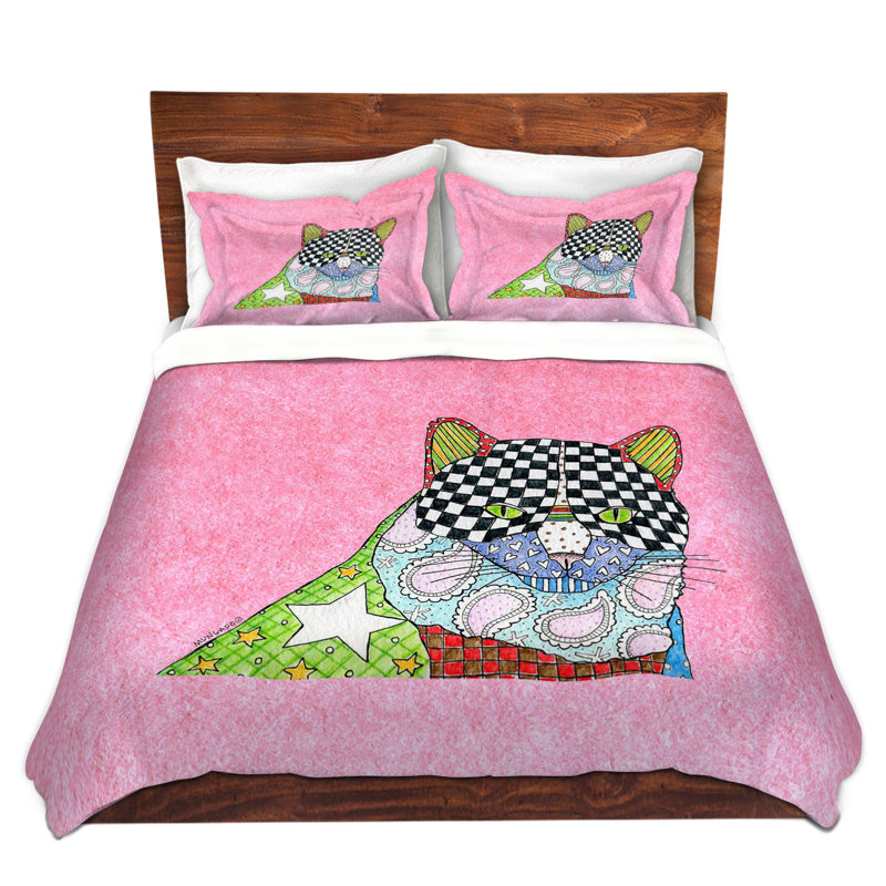 Ensemble de housse de couette pour chat, 1 housse de couette grand + 2 taies standards, Rose / Noir / Vert