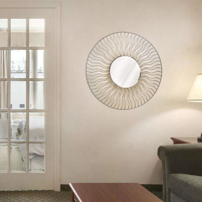 Sunburst 36" Round Wall Mirror - Set of 2, Brushed Nickel