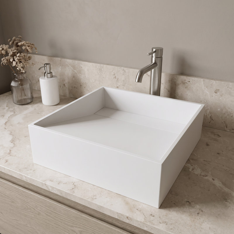 Lavabo de salle de bain vasque carré blanc mat L 15 po x l 15 po x H 5 po Starr