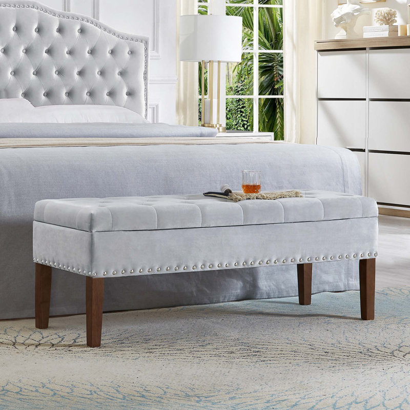 Tufted Bench with Storage, Gray