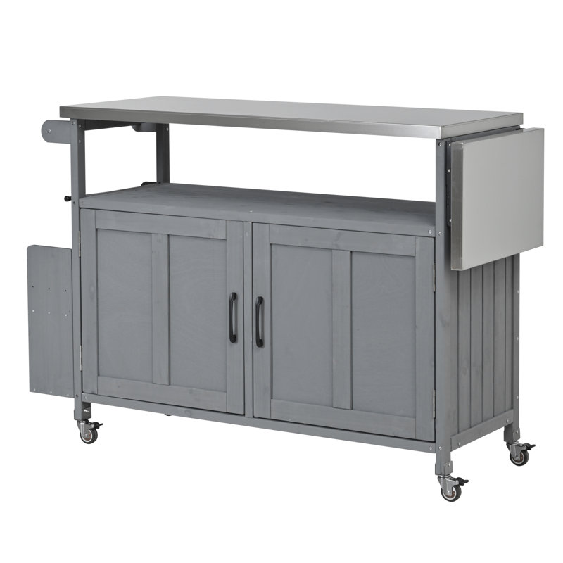 Îlot de cuisine extérieur, chariot à roulettes et armoire de rangement, Gris