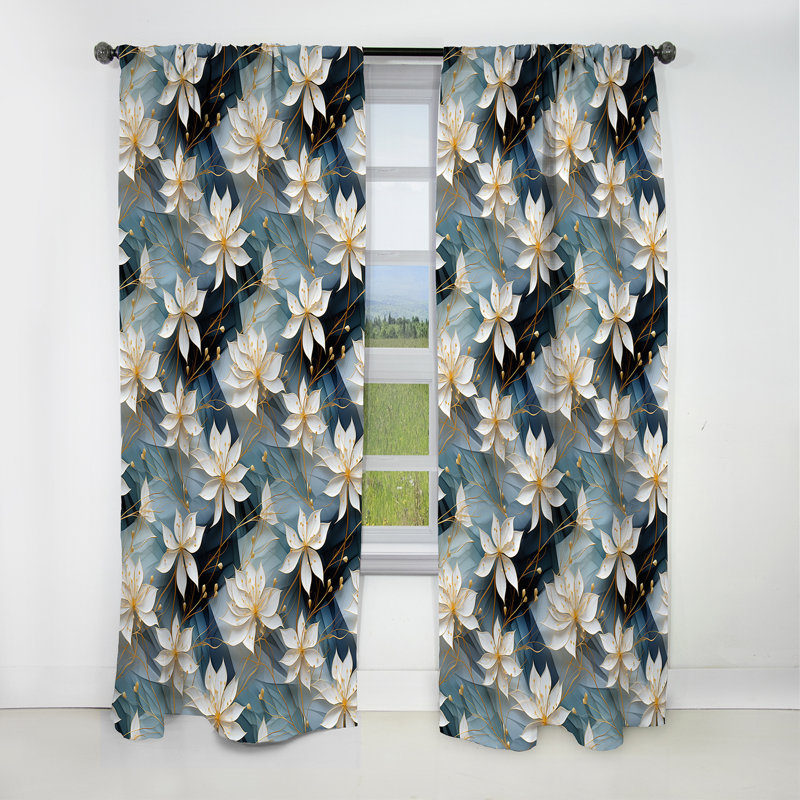 Rideau occultant en marbre blanc et bleu sarcelle Serenity - 1 panneau, L 52 po x L 95 po
