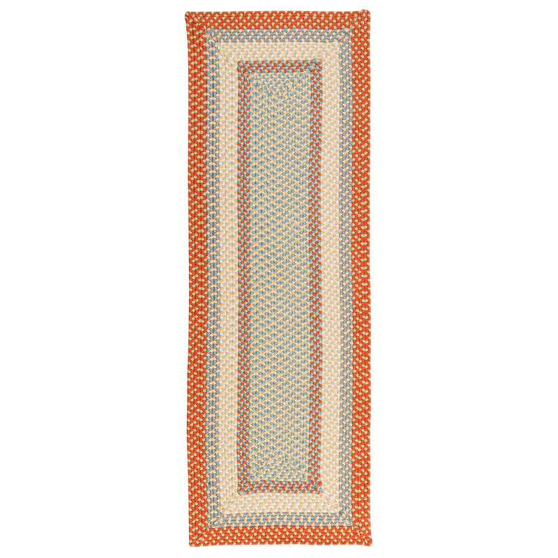 Tapis vert tressé Marathovounos, Tapis de couloir 2 pi x 10 pi, Orange / bleu / blanc