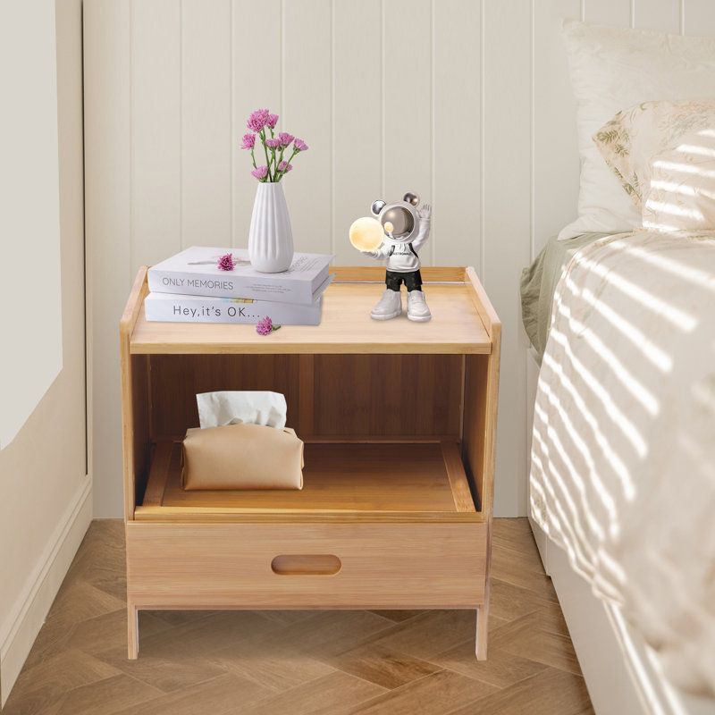Charif 15.7"H Small Bamboo Wood Nightstand