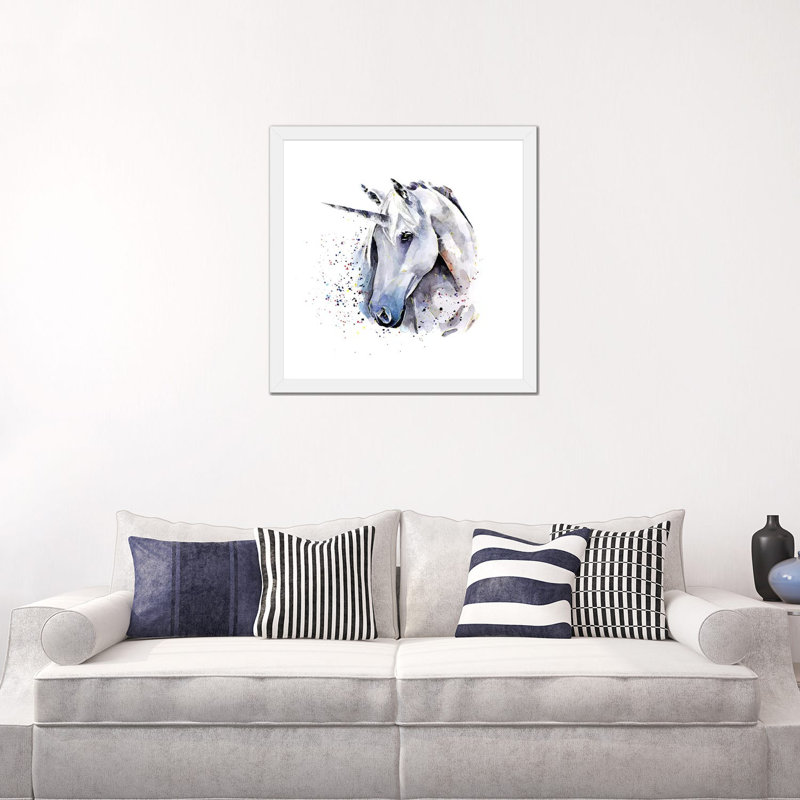 Licorne par Edwatercolours-impression, Blanc, H 24 po x l 24 po x p 1 po, Papier encadré blanc