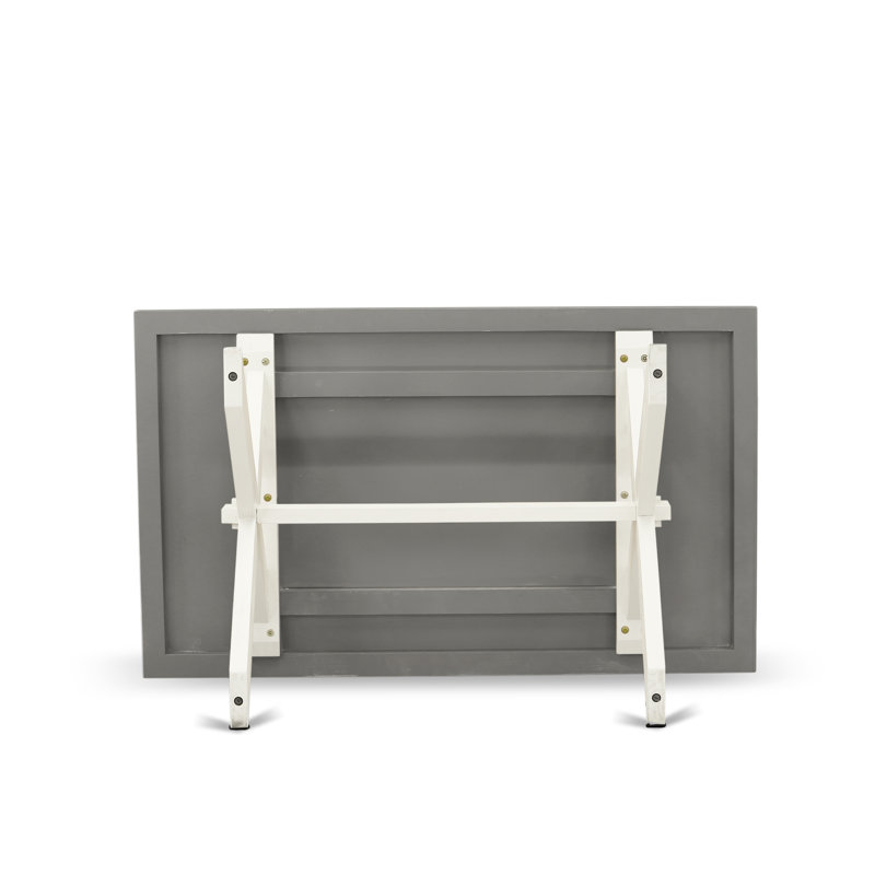 6 Piece Dinette Set Contains a Rectangle Dining Table with X-Legs and 4 Shitake Linen Fabric Parson Chairs with a Bench, wire brushed linen white