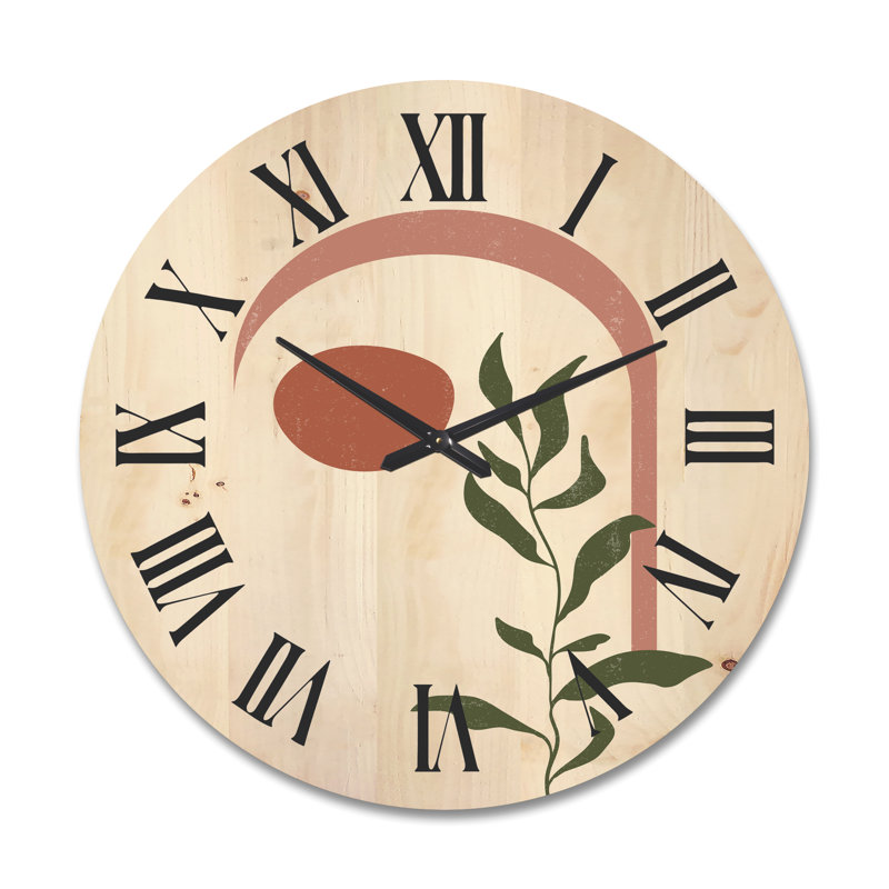 Horloge murale abstraite lune géométrique avec feuille III, Grand