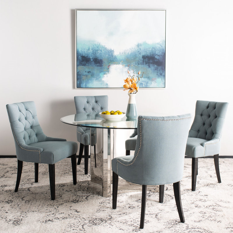 19.5'' H Upholstered Side Chair, Sky Blue, Rustic Black