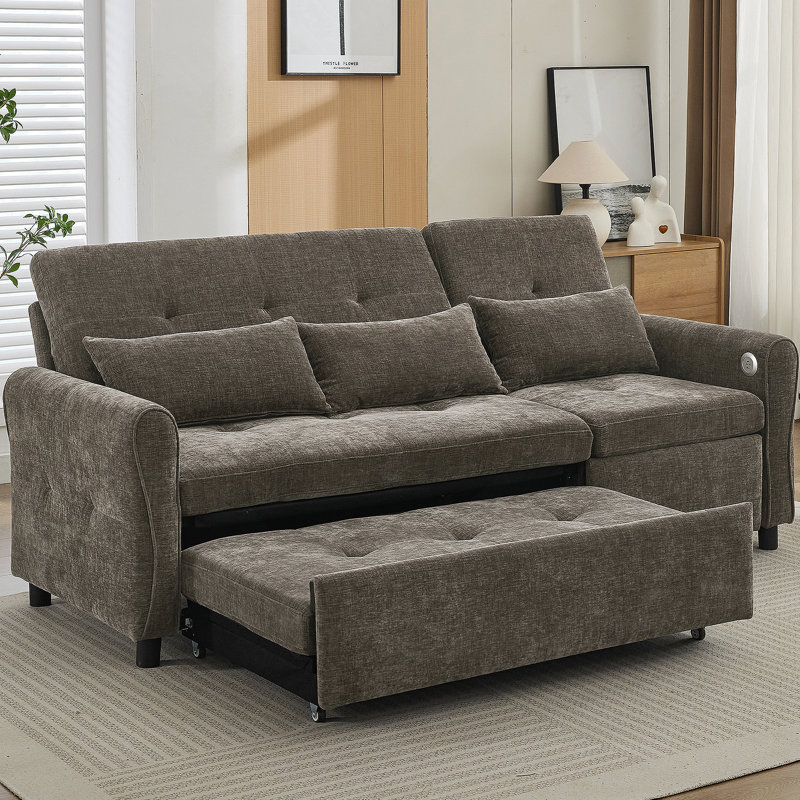 Canapé 3 places 2 en 1 avec lit escamotable et fauteuil inclinable réversible, gris foncé, idéal pour les salons multifonctionnels modernes
