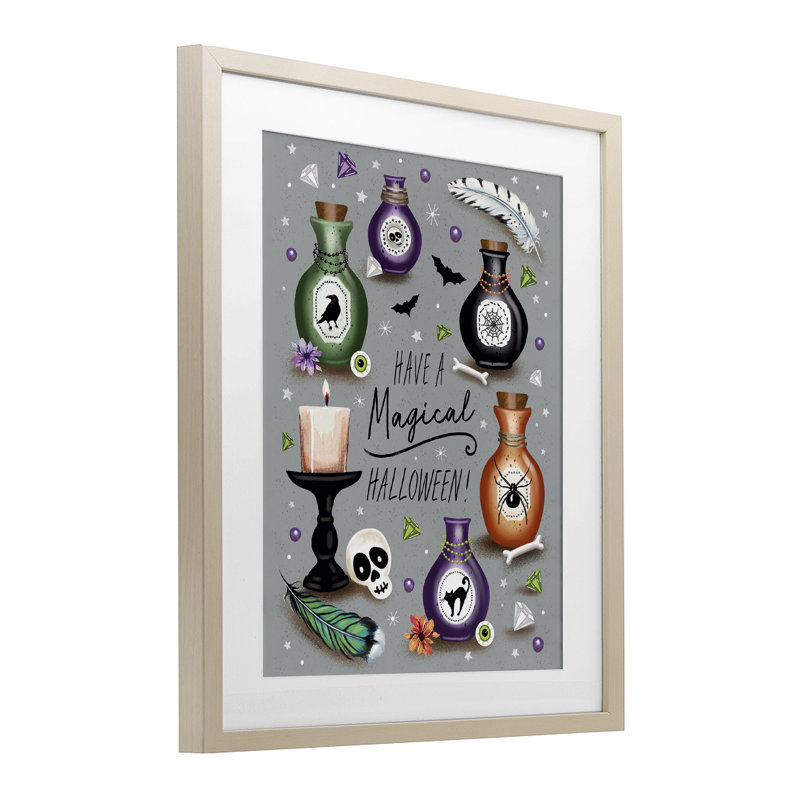 Magie d'Halloween, impression sous verre encadrée, conception par Elizabeth Tyndall, Cadre de récolte en pin