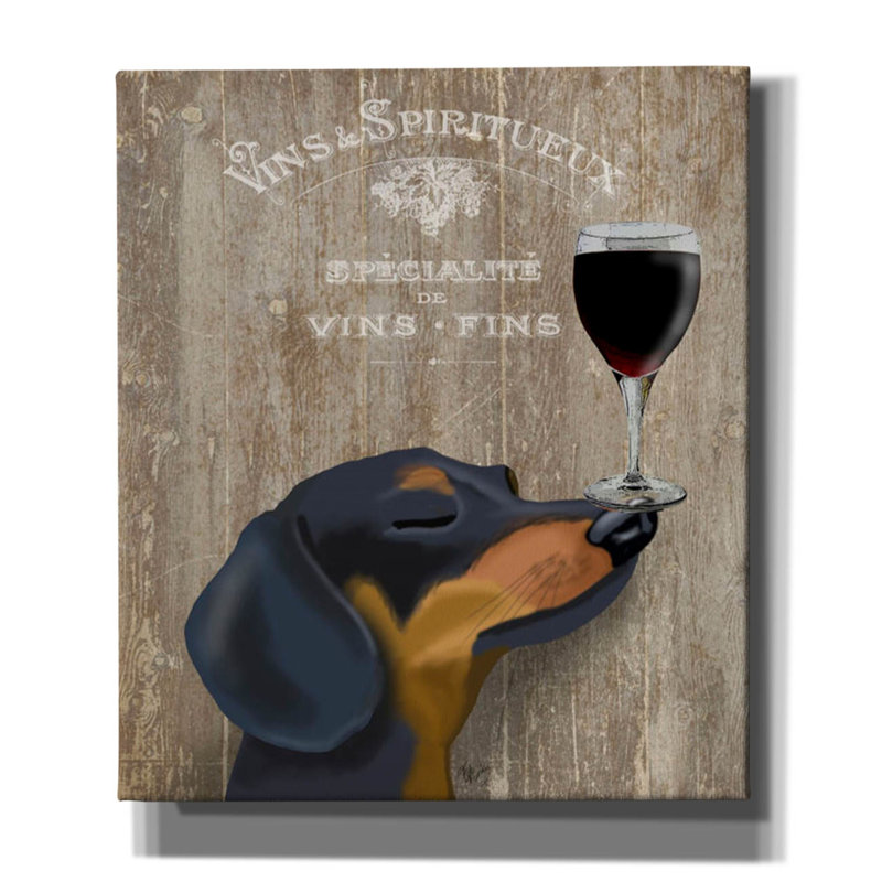 «Dog Au Vin Dachshund» par Fab Funky, art mural sur toile, H 30 po x l 26 po x P 1,5 po