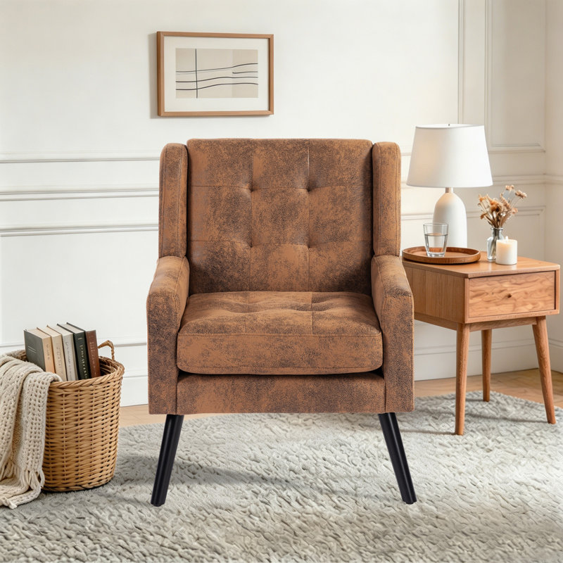 Fauteuil capitonné à dossier large rembourré, Suède brun rétro