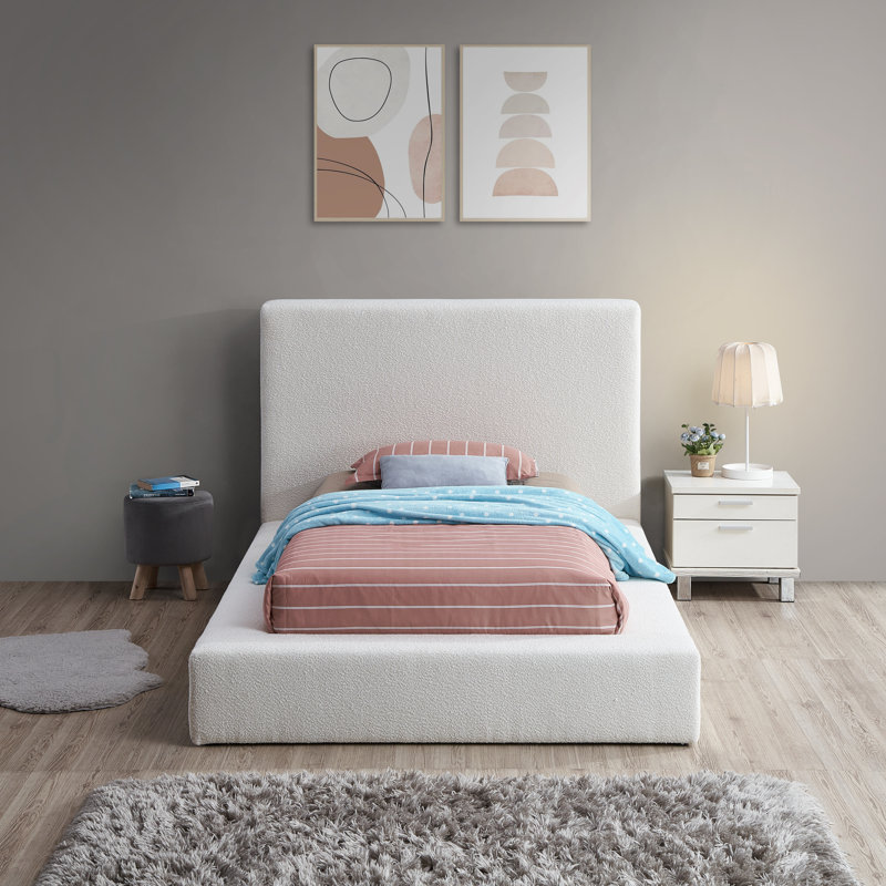 Issaias Upholstered Panel Storage Bed, Cream Boucle Fabric, Twin