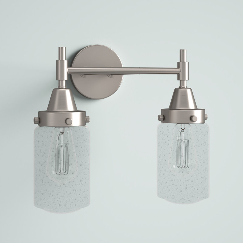 Éclairage pour meuble-lavabo à 2 lumières à intensité variable Gayle, Ampoule DEL rétro 4 watts, Nickel satiné, Grainé