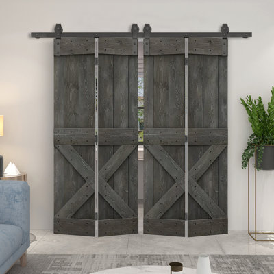 Calhome 84 in. H Bi-Fold Door with Barn Door Hardware