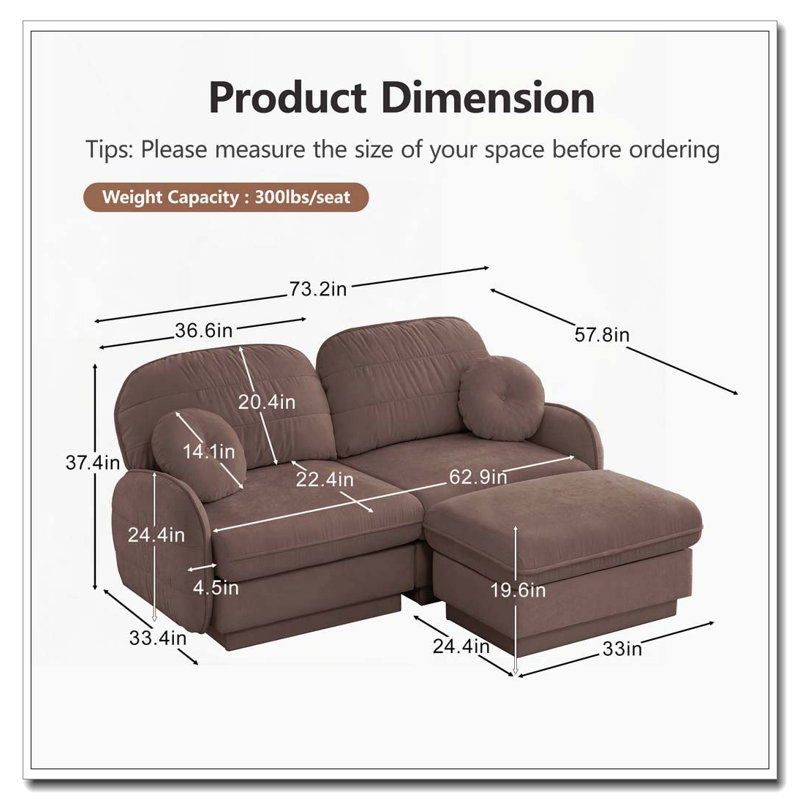 Canapé en chenille Cloud, siège profond avec repose-pieds mobile, Poussière de rose + 2 sièges + 1 fauteuil