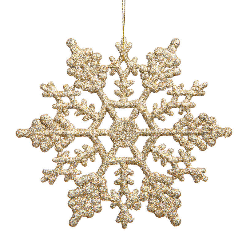 Mocha Glitter Shatterproof Plastic Snowflake Ornaments, Set of 12