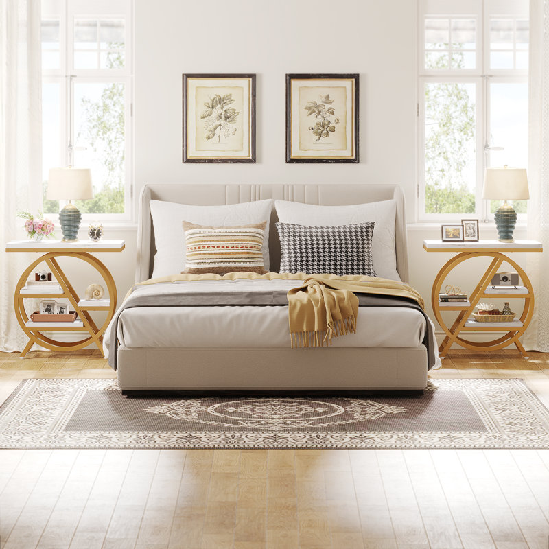 End Table, Gold/Faux Marble White, Faux Marble White