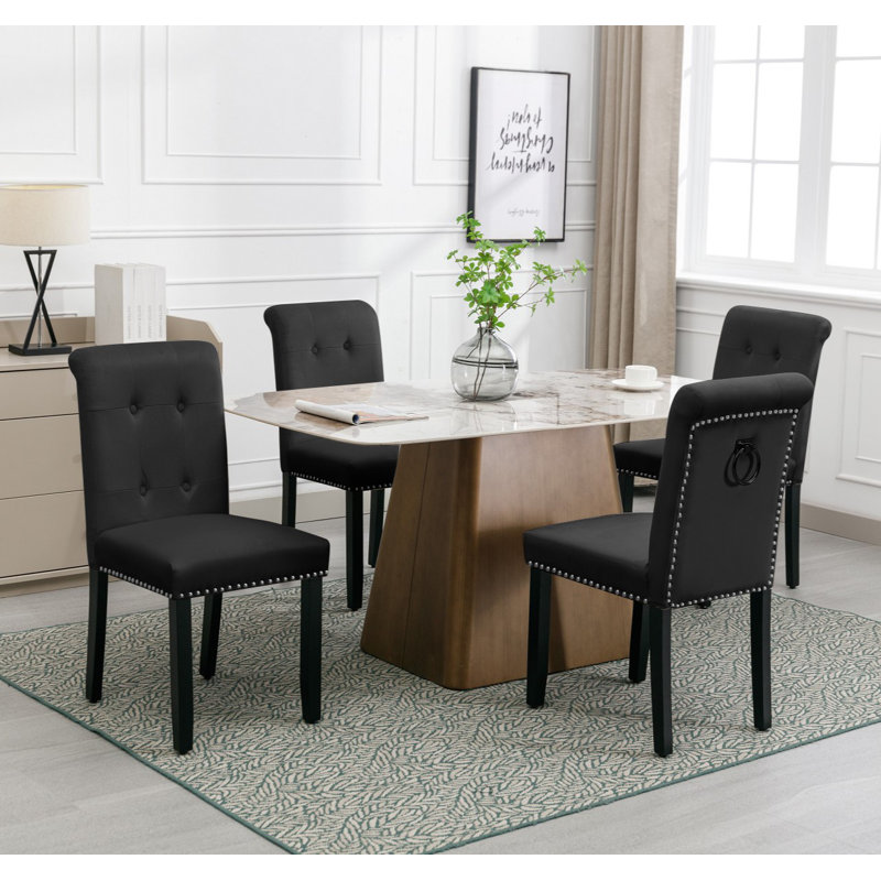 Hollowayville 49cm H Tufted Velvet Upholstered Side Chair, Black