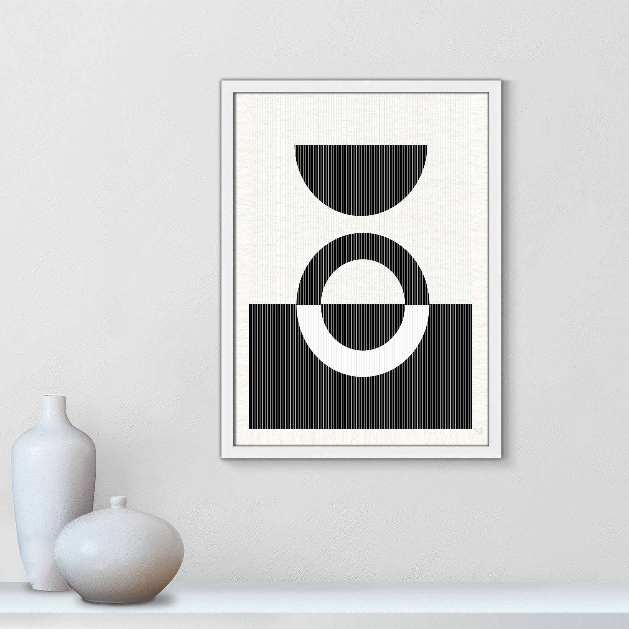 Eclipse III, 23" H x 17" W x 0.75" D, Satin White Framed
