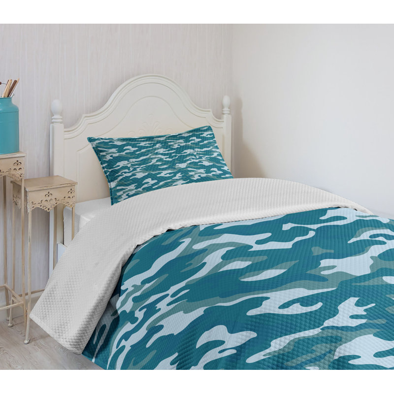 Ambesonne Blue Bedspread Set 2 Pcs Camouflage Oceanic Colors Twin Slate Blue Pale Blue