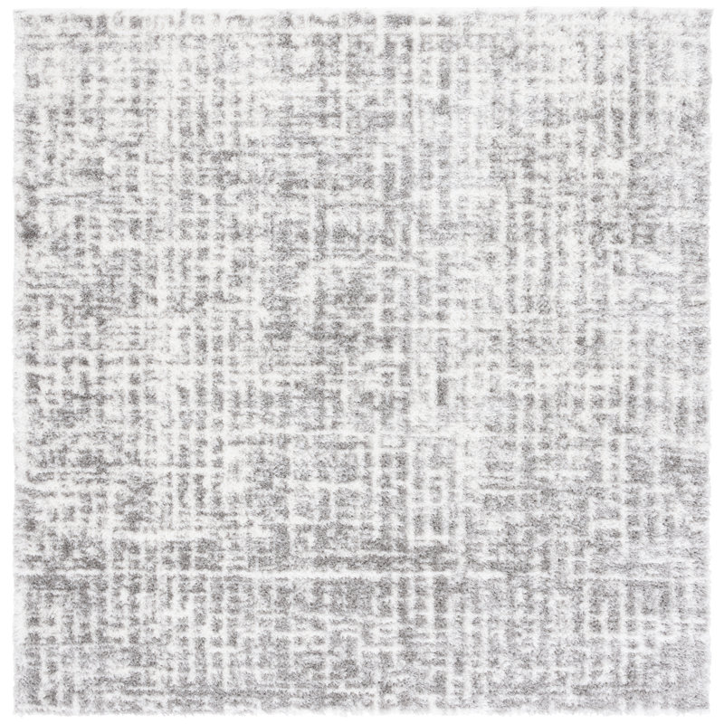Handmade Gray Square Shag Synthetic Rug, 6'7"