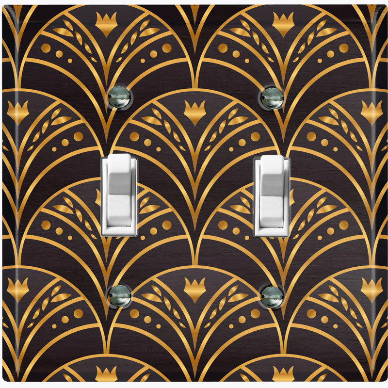 Metal Light Switch Plate Outlet Cover (Yellow Black Wallpaper Elegant Damask Pattern - Single Toggle)