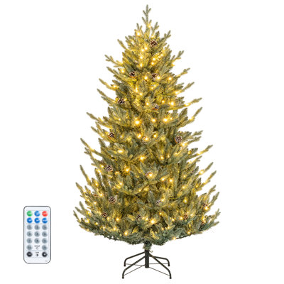 Sapin de Noël artificiel de 1,83 m avec 714 branches d'extrémité, 300 lumières DEL et 32 ​​pommes de pin