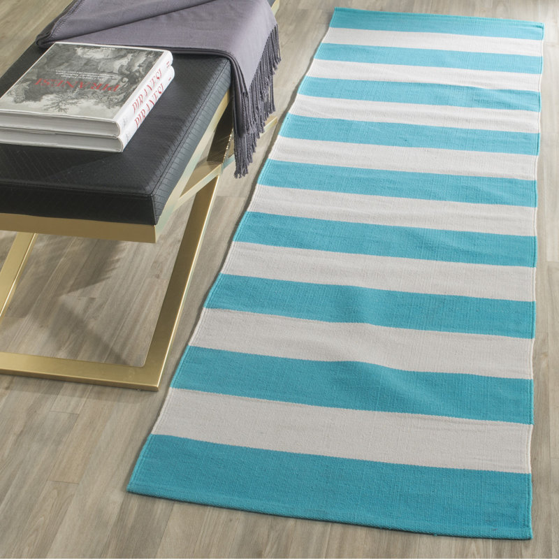 Morabito Hand Woven Cotton Striped Rug, Runner 2'3" x 7'