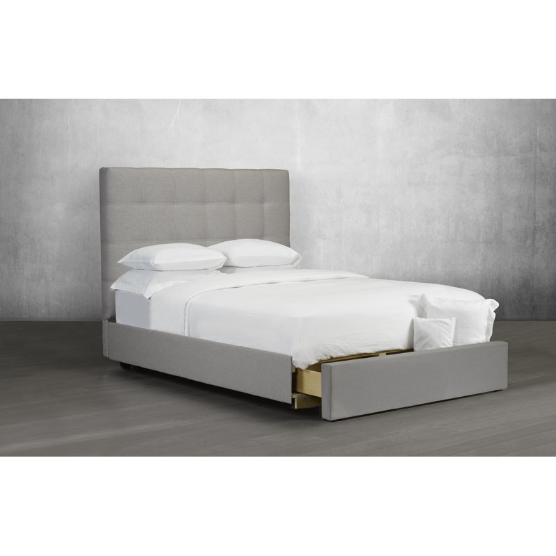 Lit plateforme tapissier Haskins, Lin - Gris, Très grand, No Storage Included