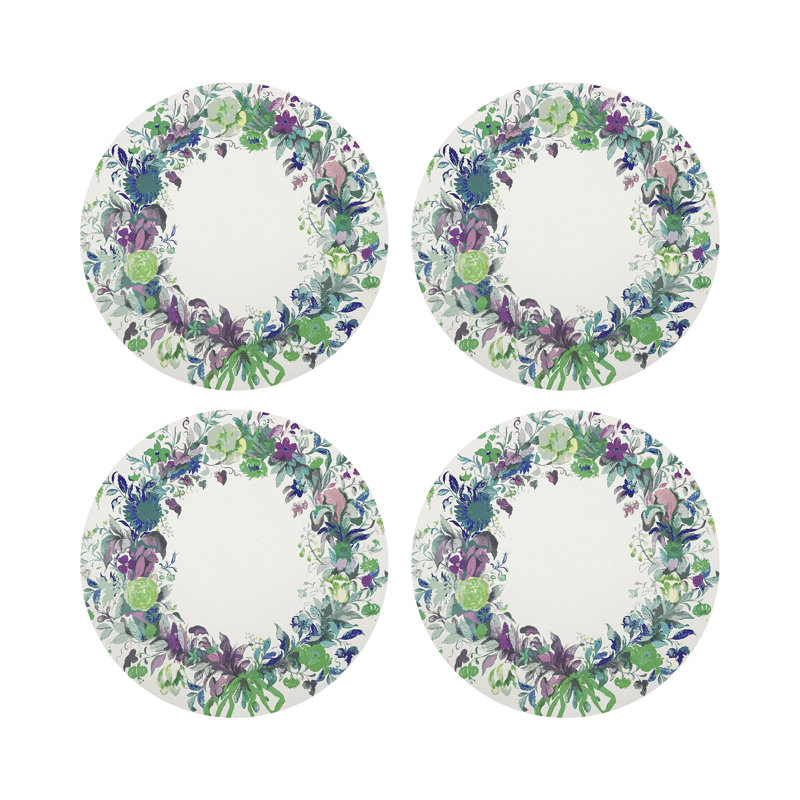 Wreath Flowers Pebble 16" Vinyl Placemat, Blue