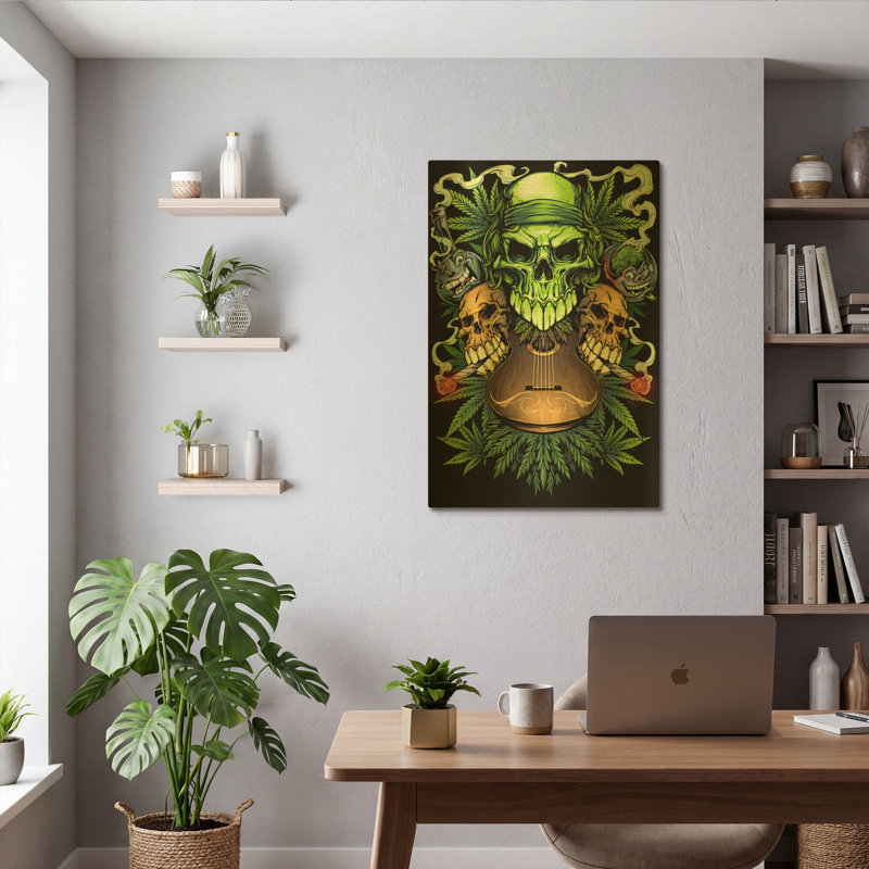 «Marijuana Skulls Full Color» par Flyland Designs, art mural en métal doré, 24 po x 36 po, 24"x36"