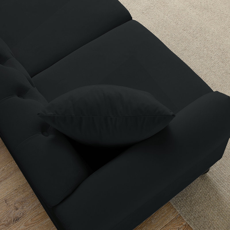 79" Chesterfield Sofa Black Velvet For Living Room, 3 Seater Sofa Tufted Couch